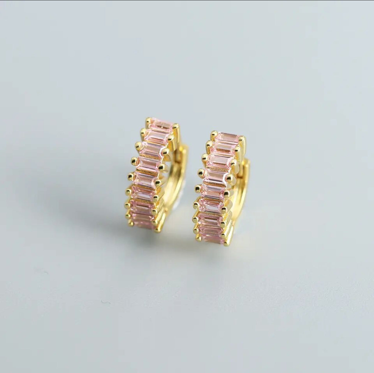 Stainless Steel Pink Zircon Earrings